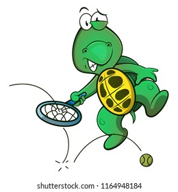 Cute Turtle shocked because broke down a tennis racket while play the game Cartoon Vector