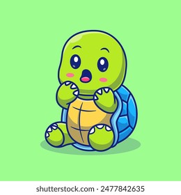 Cute Turtle Shocked Cartoon Vector Icon Illustration. Animal Nature Icon Concept Isolated Premium Vector. Flat Cartoon Style