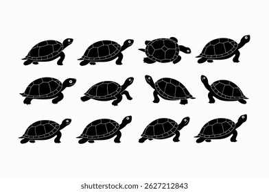 Cute Turtle Silhouettes in Various Walking Positions