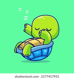 Cute Turtle Sleeping Cartoon Vector Icon Illustration. Animal Nature Icon Concept Isolated Premium Vector. Flat Cartoon Style