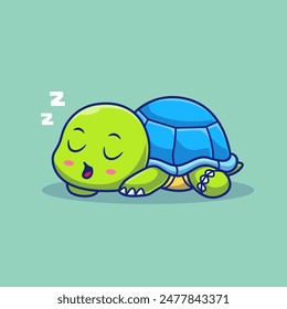 Cute Turtle Sleeping Cartoon Vector Icon Illustration. Animal Nature Icon Concept Isolated Premium Vector. Flat Cartoon Style