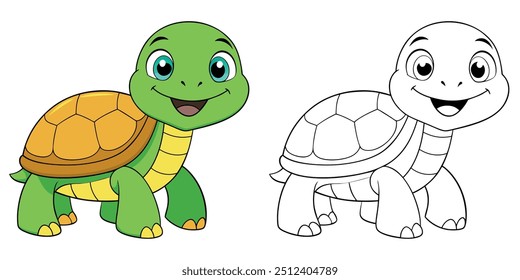 Cute Turtle Smile Cartoon Coloring Page For Kids