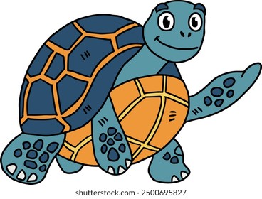 A cute turtle with a smile on its face. The turtle is standing up and looking at the camera