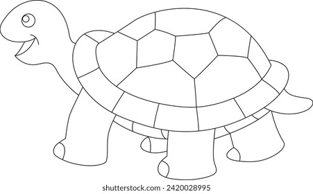 The cute turtle smiling cartoon black and white vector line art coloring page illustration