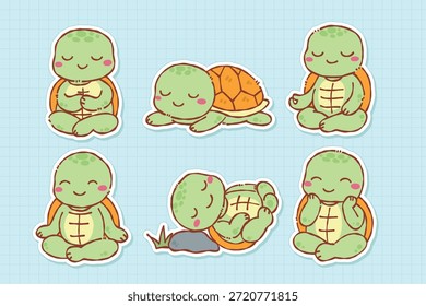 Nettes Schildkröten Aufkleber Set mit entspannenden und fröhlichen Posen