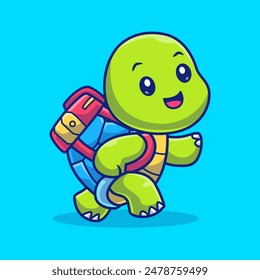 Cute Turtle Student Go To School Cartoon Vector Icon Illustration. Animal Education Icon Concept Isolated Premium Vector. Flat Cartoon Style