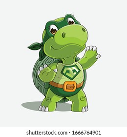 Cute turtle super hero cartoon, hand drawn