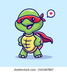 Cute Turtle Super Hero Cartoon Vector Icon Illustration. Animal Holiday Icon Concept Isolated Premium Vector. Flat Cartoon Style