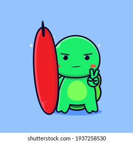 cute turtle with surfboard vector design, turtle and surfboard for mascot logo , cute turtle surfers flat design vector