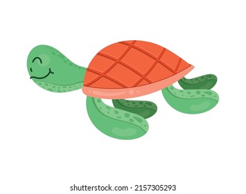 cute turtle swiming animal character