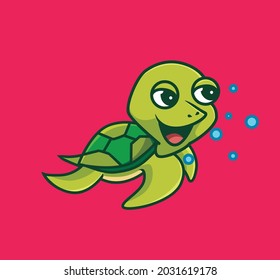 cute turtle swimming. cartoon animal nature concept Isolated illustration. Flat Style suitable for Sticker Icon Design Premium Logo vector. Mascot Character