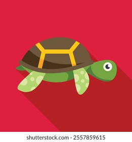 Cute turtle swimming cartoon character illustration with red background