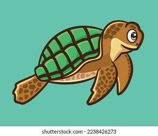 Cute turtle swimming cartoon ocean life vector draw isolated 