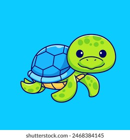 Cute Turtle Swimming Cartoon Vector Icon Illustration. Animal Nature Icon Concept Isolated Premium Vector. Flat Cartoon Style