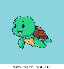 Cute Turtle Swimming Cartoon Vector Illustration
