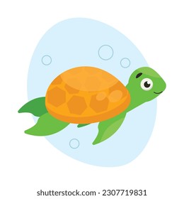 Cute turtle swims in the water. Sea life. Vector graphic.