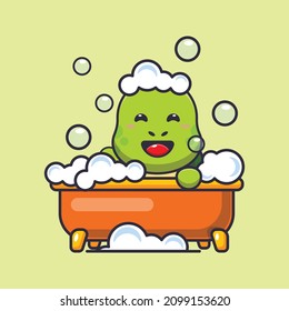 Cute turtle taking bubble bath in bathtub. Cute cartoon animal illustration.