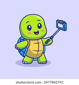 Cute Turtle Taking Selfie With Phone Cartoon Vector Icon Illustration. Animal Technology Icon Concept Isolated Premium Vector. Flat Cartoon Style