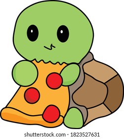 Cute turtle with tasty pizza