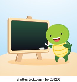 Cute turtle teacher. Vector illustration of a cute turtle teaching or give presentation.