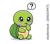 Cute Turtle Thinking And Confused Cartoon Vector Icon Illustration. Animal Nature Icon Concept Isolated Premium Vector. Flat Cartoon Style