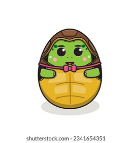 cute turtle vector cartoon character, turtle cartoon character, cute animal character, round shape animal character, animal mascot