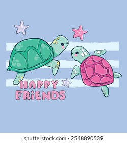 Cute Turtle Vector Hand drawn Kids Print Design