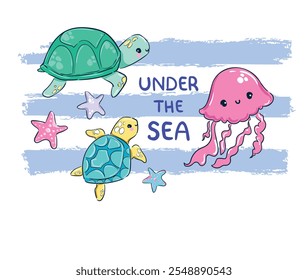 Cute Turtle Vector Hand drawn Kids Print Design