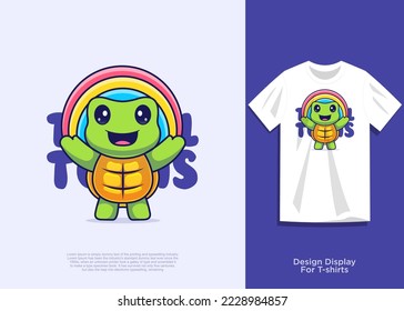 cute turtle vector illustration, flat cartoon style design, with added look on t-shirt.