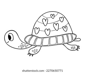 Cute turtle. Vector illustration. Outline drawing cartoon animal For kids collection, design, decor, cards, print, coloring page