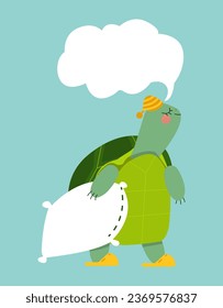 Cute turtle. Vector illustration of a sea turtle. Bedtime Sea animal. Children's illustration in cartoon style. Underwater life. Blue isolated background. 