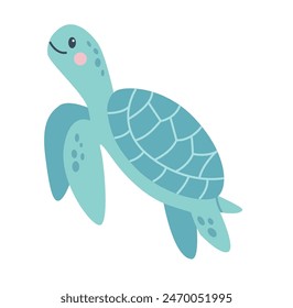 Cute turtle. Vector illustration of a sea turtle. Sea animal. Children's illustration in flat style. Underwater life. White isolated background.