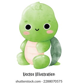 Cute turtle vector illustration, watercolor turtle