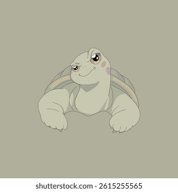 cute turtle vector image with "thinking smile" expression