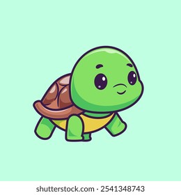 Cute Turtle Walking Cartoon Vector Icon Illustration. Animal Nature Icon Concept Isolated Premium Vector. Flat Cartoon Style