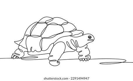 A cute turtle is walking on the surface. World Turtle Day. One line drawing for different uses. Vector illustration.