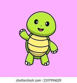 Cute Turtle Waving Hand Cartoon Vector Icon Illustration. Flat Cartoon Concept