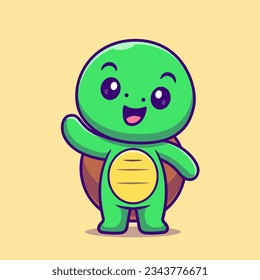 Cute Turtle Waving Hand Cartoon Vector Icon Illustration. Animal Nature Icon Concept Isolated Premium Vector. Flat Cartoon Style