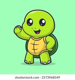 Cute Turtle Waving Hand Cartoon Vector Icon Illustration. 
Animal Nature Icon Concept Isolated Premium Vector. Flat 
Cartoon Style 