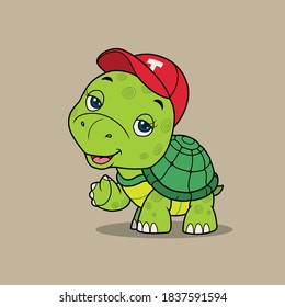 Una tortuga linda ondeando. Dibujado a mano.