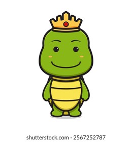 Cute turtle wearing crown character cartoon icon illustration. Design isolated flat cartoon style