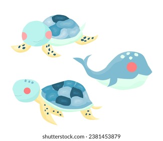 Illustration von Schildkröten und Walen