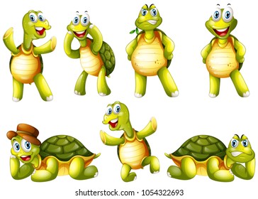 Cute turtles with different emotions illustration