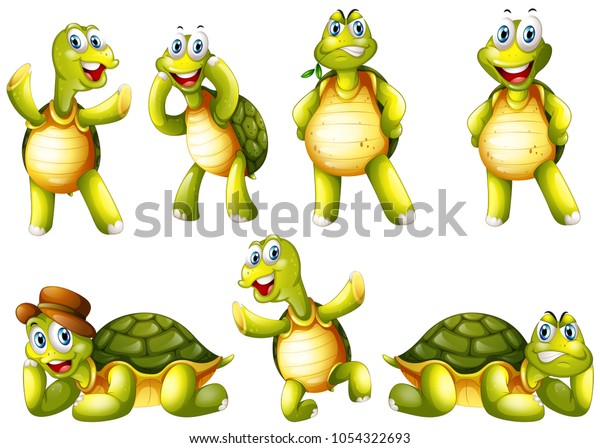 Cute Turtles Different Emotions Illustration Stock Vector (Royalty Free ...