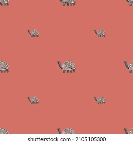 Tortugas mullidas. Animales divertidos adorno. Textura repetida en forma de doodle para tela, papel envolvente, papel pintado, tejido. Ilustración vectorial.