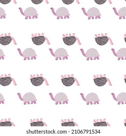 Cute turtles seamless pattern. Funny animals ornament. Repeated texture in doodle style for fabric, wrapping paper, wallpaper, tissue. Vector illustration.