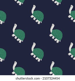 Cute turtles seamless pattern. Funny animals ornament. Repeated texture in doodle style for fabric, wrapping paper, wallpaper, tissue. Vector illustration.