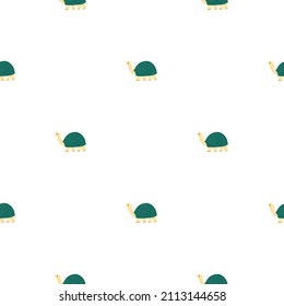 Cute turtles seamless pattern. Funny animals ornament. Repeated texture in doodle style for fabric, wrapping paper, wallpaper, tissue. Vector illustration.