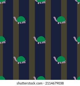 Cute turtles seamless pattern. Funny animals ornament. Repeated texture in doodle style for fabric, wrapping paper, wallpaper, tissue. Vector illustration.