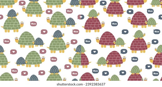 Cute turtles seamless pattern, mother's day background